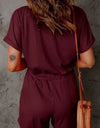 Full Size Drawstring V-Neck Short Sleeve Romper