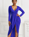 High-low Ruched Surplice Long Sleeve Dress