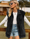 Button Up Collared Neck Sleeveless Denim Jacket