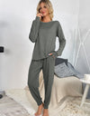 Shiny Round Neck Top and Drawstring Pants Lounge Set