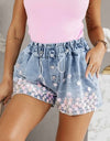 Rhinestone Drawstring Denim Shorts