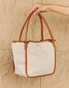 Fame Beach Chic Faux Leather Trim Tote Bag in Ochre