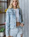 Veveret Distressed Button Up Denim Jacket