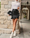 Ruffled PU Mini Skirt