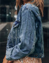 Button Up  Collared Neck Distressed Denim Jacket