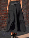 Elastic Waist Tiered Midi Skirt