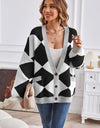 Geometric Lantern Sleeve Cardigan with Pockets