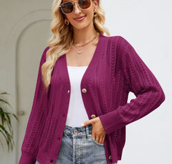Button Down Ribbed Trim Cardigan