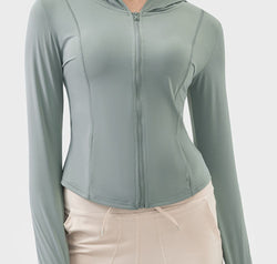 Pocketed Zip Up Hooded Long Sleeve Active Outerwear