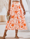 Printed Elastic Waist Midi Skirt