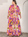 Plus Size Printed Tie Neck Maxi Dress