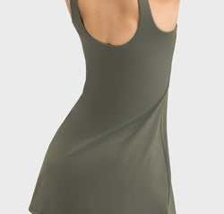 Square Neck Sports Tank Dress with Full Coverage Bottoms