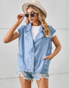 Pocketed Button Up Sleeveless Denim Jacket