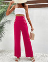 Buttoned Wide Waistband Wide Leg Pants