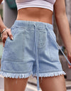 Drawstring Raw Hem Denim Shorts