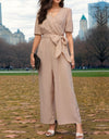 Perfee Tied Short Sleeve Wide Leg Jumpsuit