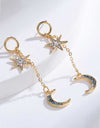 5-Pair Wholesale Inlaid Rhinestone Star and Moon Drop Earrings