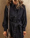 Button Up Collared Neck Denim Dress