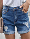 Medium Wash Folded Denim Shorts