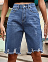 Raw Hem High Waist Denim Shorts with Pockets