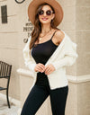 Woven Right Puff Sleeve V-Neck Fuzzy Cardigan