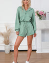 Drawstring Waist Hooded Romper with Pockets