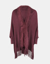 Fringe Open Front Long Sleeve Poncho