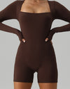 Square Neck Long Sleeve Active Romper