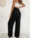 Belted Pleated Waist Wide Leg Pants