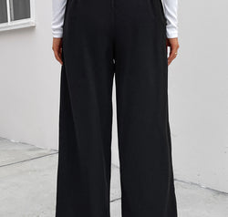 High Waist Ruched Pocketed Wide Leg Pants