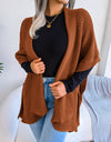 Horizontal Ribbing Open Front Slit Cardigan