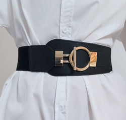 PU Elastic Wide Belt with Alloy Buckle