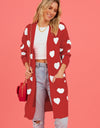 Heart Graphic Open Front Cardigan with Pockets