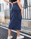 Slit Denim Skirt with Pockets