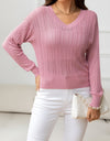 V-Neck Long Sleeve Eyelet Knit Top