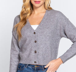 ACTIVE BASIC V-Neck Button Up Long Sleeve Knit Cardigan