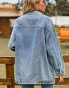 Buttoned Collared Neck Denim Jacket with Pockets