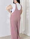 Celeste Full Size Ribbed Tie Shoulder Sleeveless Ankle Overalls