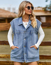 Button Up Collared Neck Sleeveless Denim Jacket