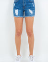 American Bazi High Waist Distressed Frayed Denim Shorts