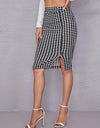 Houndstooth Slit Knee-Length Skirt