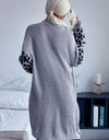 Leopard Sleeves Waffle Knit Open Front Cardigan