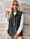 Raw Hem Sleeveless Button Up Denim Jacket