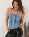 Pleated Detail Buttoned Denim Cami