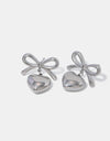 Stainless Steel Bow & Heart Drop Earrings