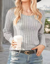 Ribbed Round Neck Long Sleeve Knit Top