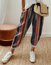 Striped Pocketed Elastic Waist Pants