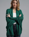 Dolman Sleeve Open Front Ribbed Trim Longline Cardigan