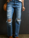 Distressed Raw Hem Jeans with Pockets