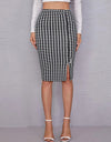 Houndstooth Slit Knee-Length Skirt